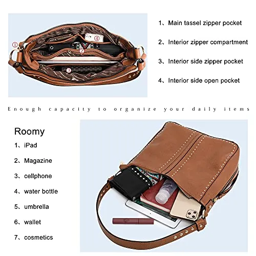 Montana West Purse Hobo Bags for Women Handbags Leather Cross Body Purses Totes Bag Brown MBB-MWC-1001S-BR