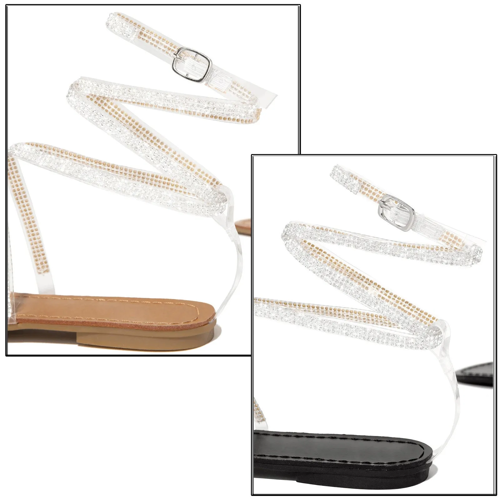 New Summer Women Retro Rhinestone Cross Strap Flat Sandals