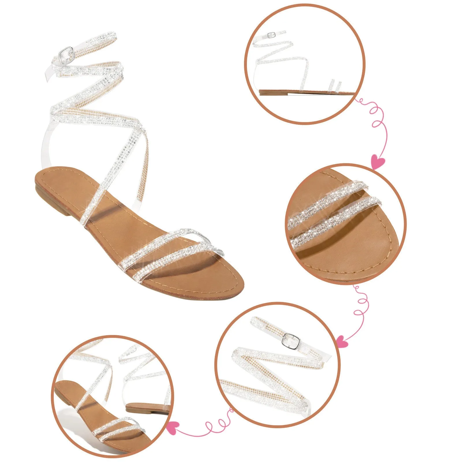 New Summer Women Retro Rhinestone Cross Strap Flat Sandals