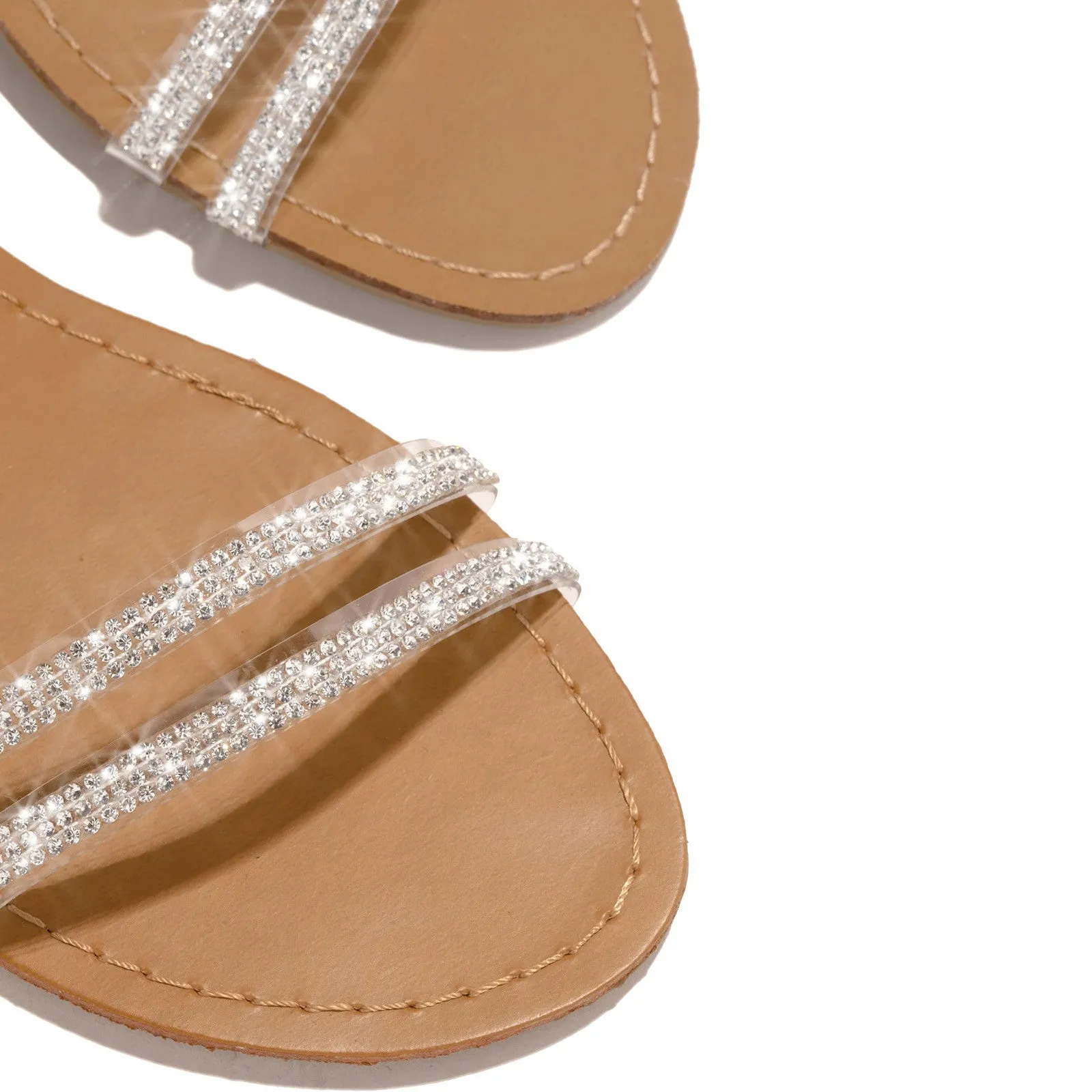 New Summer Women Retro Rhinestone Cross Strap Flat Sandals