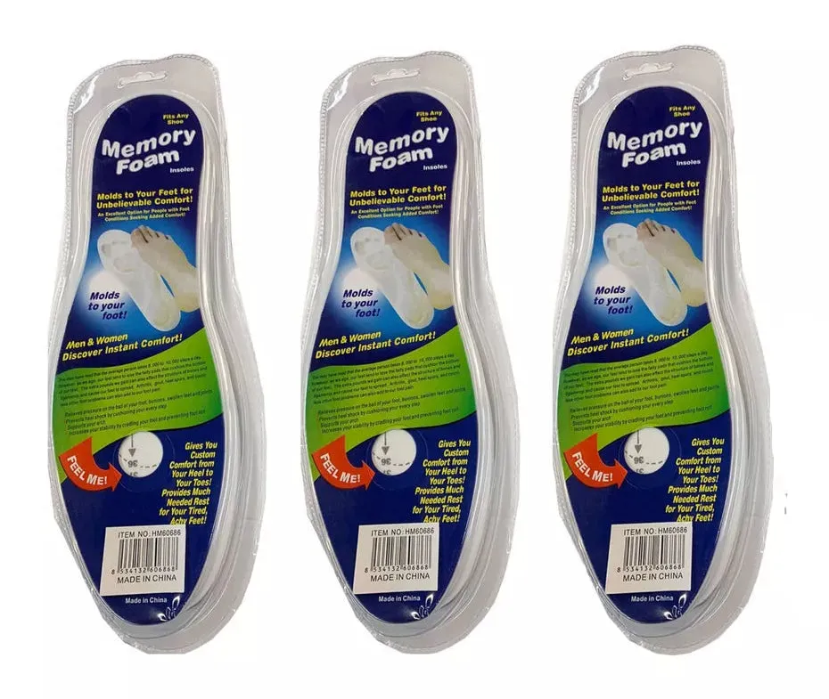 Ortho Memory Foam Insoles Unisex Fits Any Shoe Cushion Feet Pad (3 Pack)