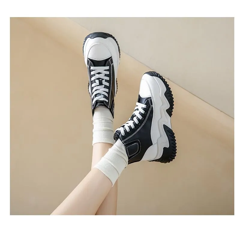 Outdoor Heightening Leather Chunky Shoes