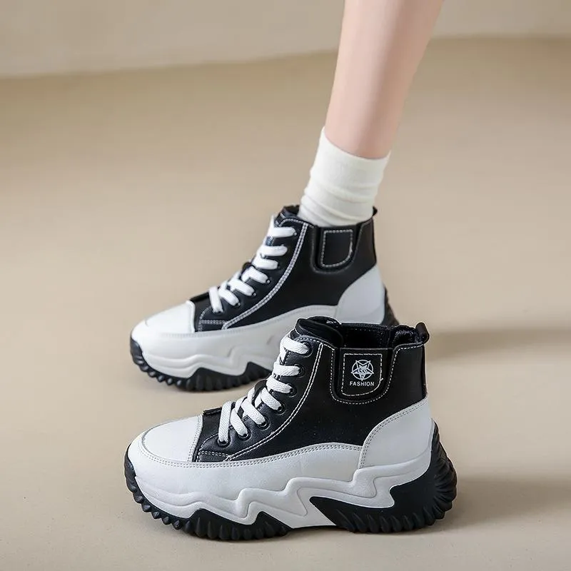 Outdoor Heightening Leather Chunky Shoes