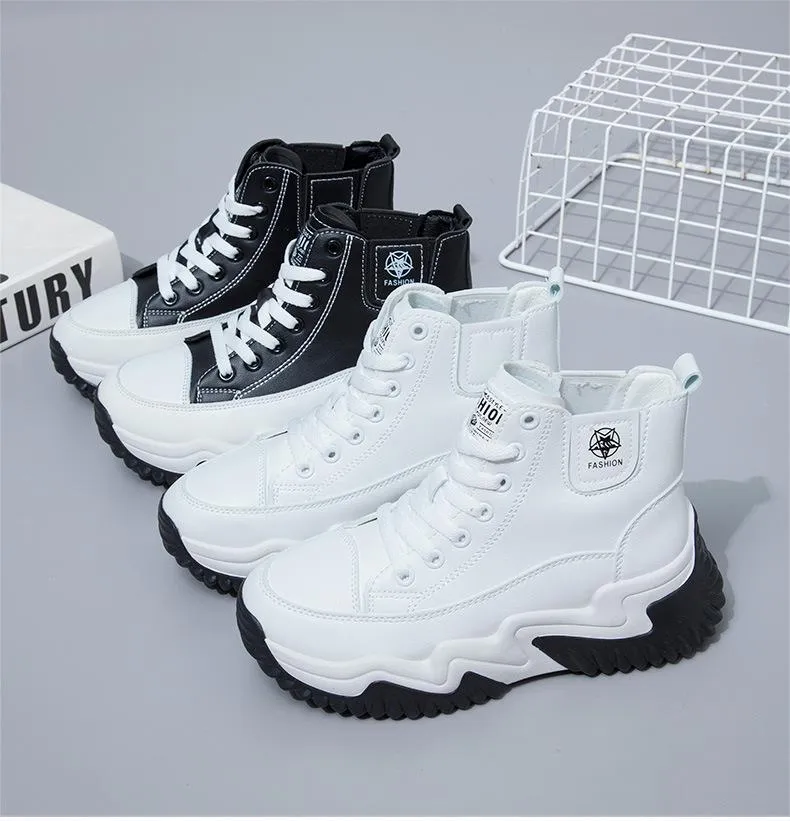 Outdoor Heightening Leather Chunky Shoes