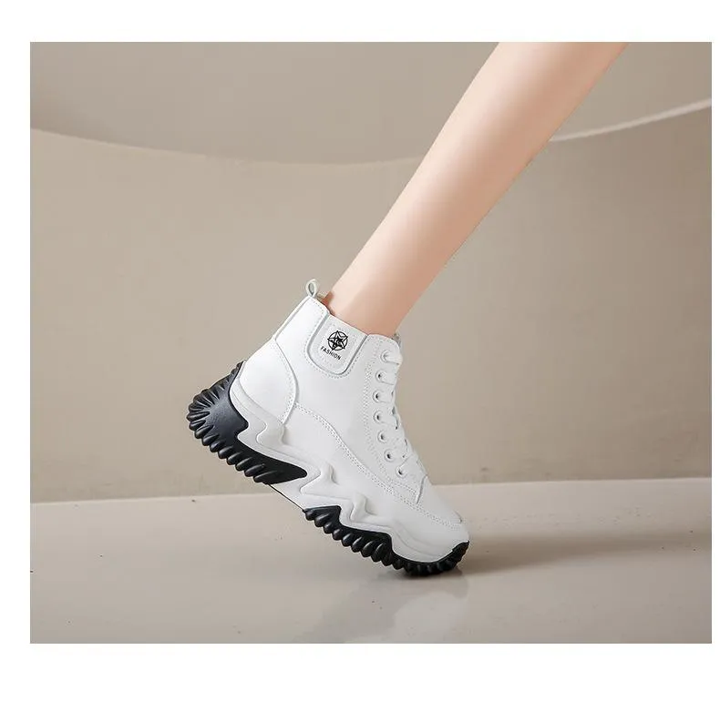 Outdoor Heightening Leather Chunky Shoes