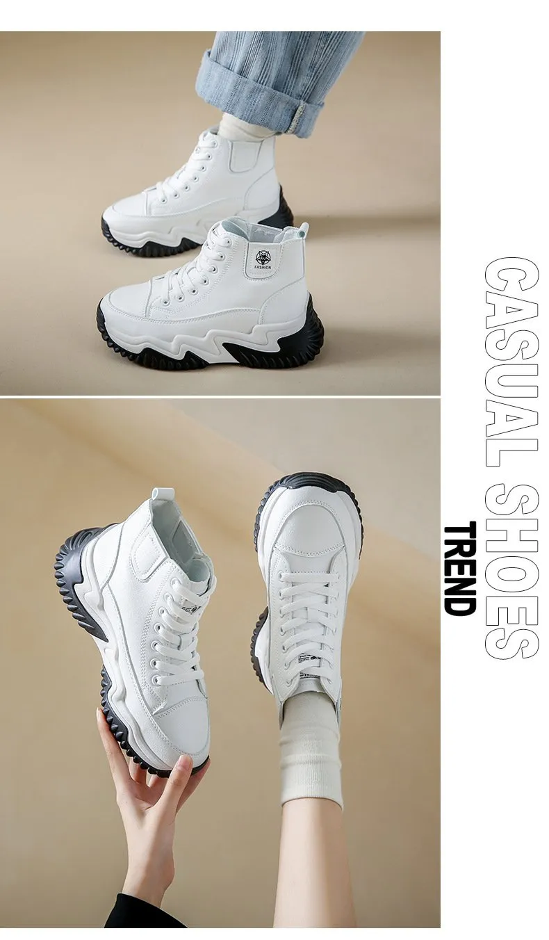 Outdoor Heightening Leather Chunky Shoes