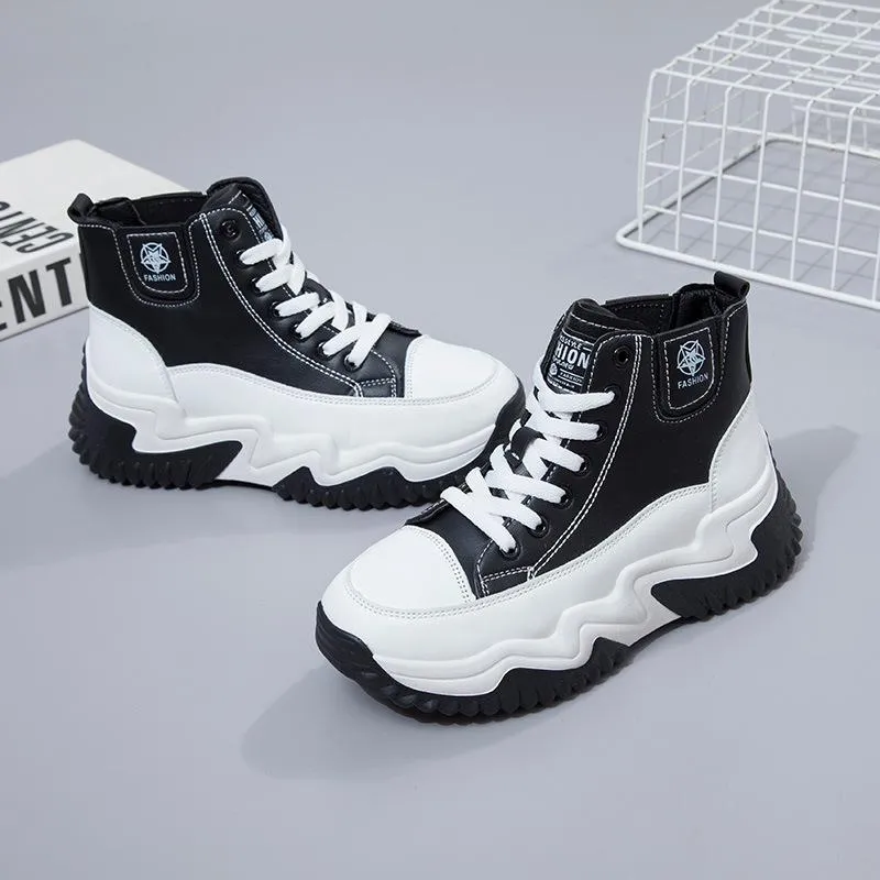 Outdoor Heightening Leather Chunky Shoes