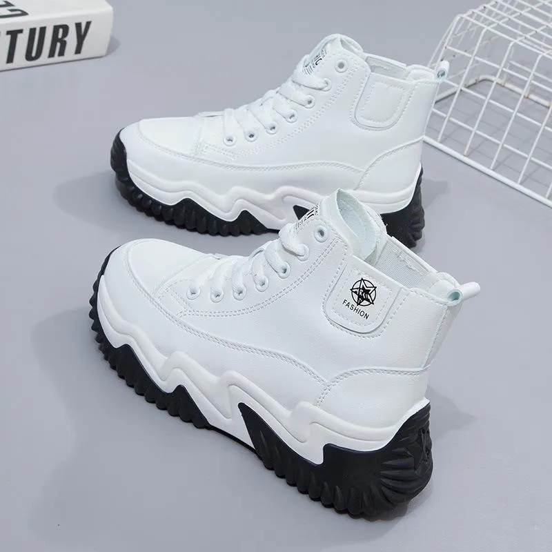 Outdoor Heightening Leather Chunky Shoes