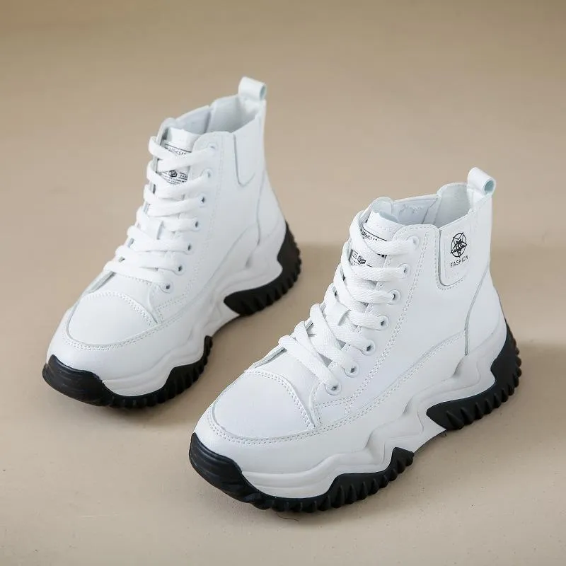 Outdoor Heightening Leather Chunky Shoes