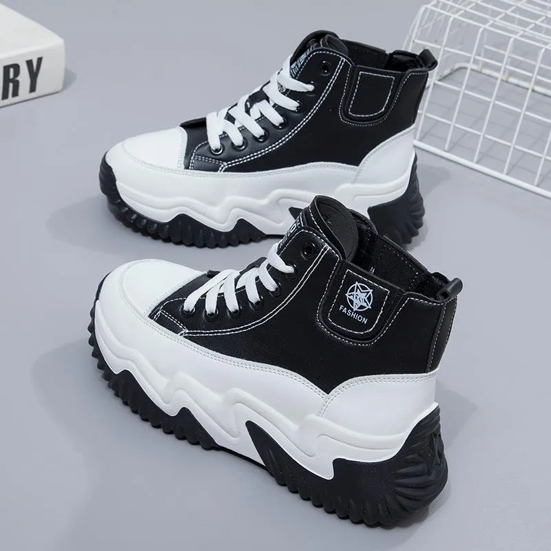 Outdoor Heightening Leather Chunky Shoes