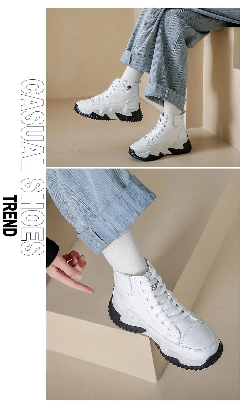 Outdoor Heightening Leather Chunky Shoes