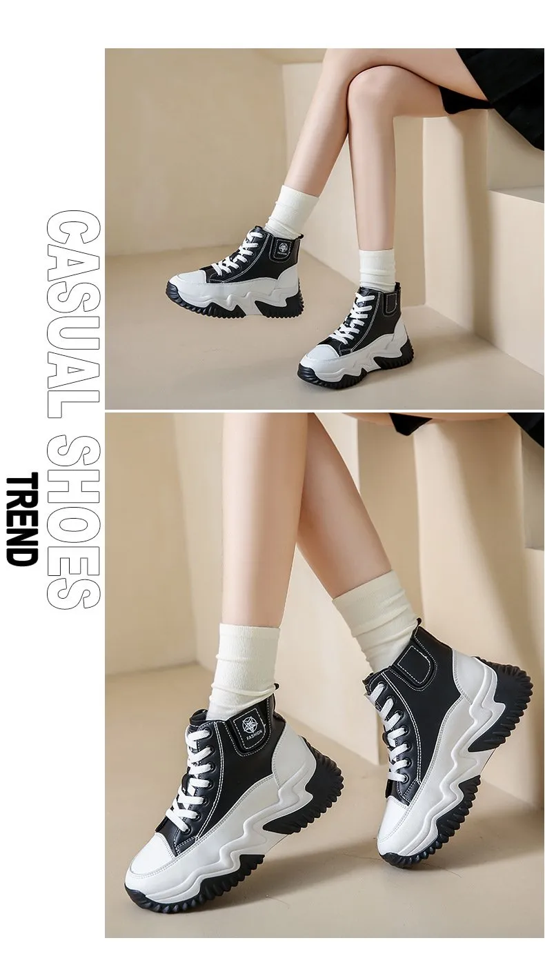 Outdoor Heightening Leather Chunky Shoes