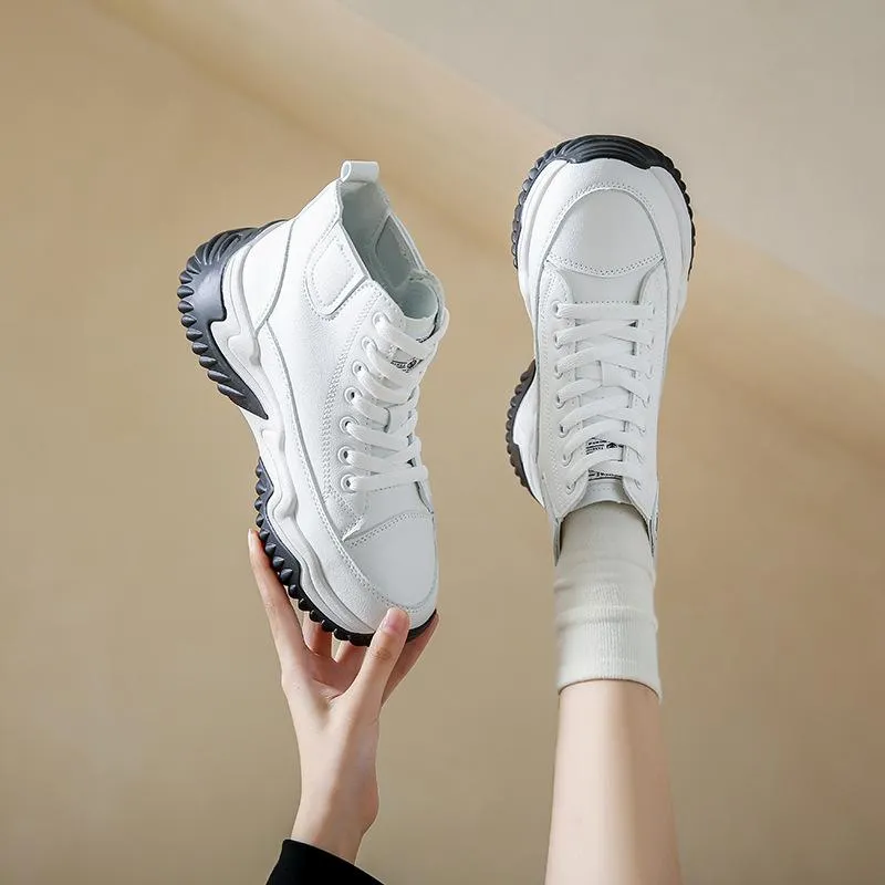 Outdoor Heightening Leather Chunky Shoes