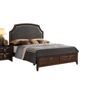 Paloma Queen Bed w/Raised Beveled Panels, Espresso Faux Leather & Espresso