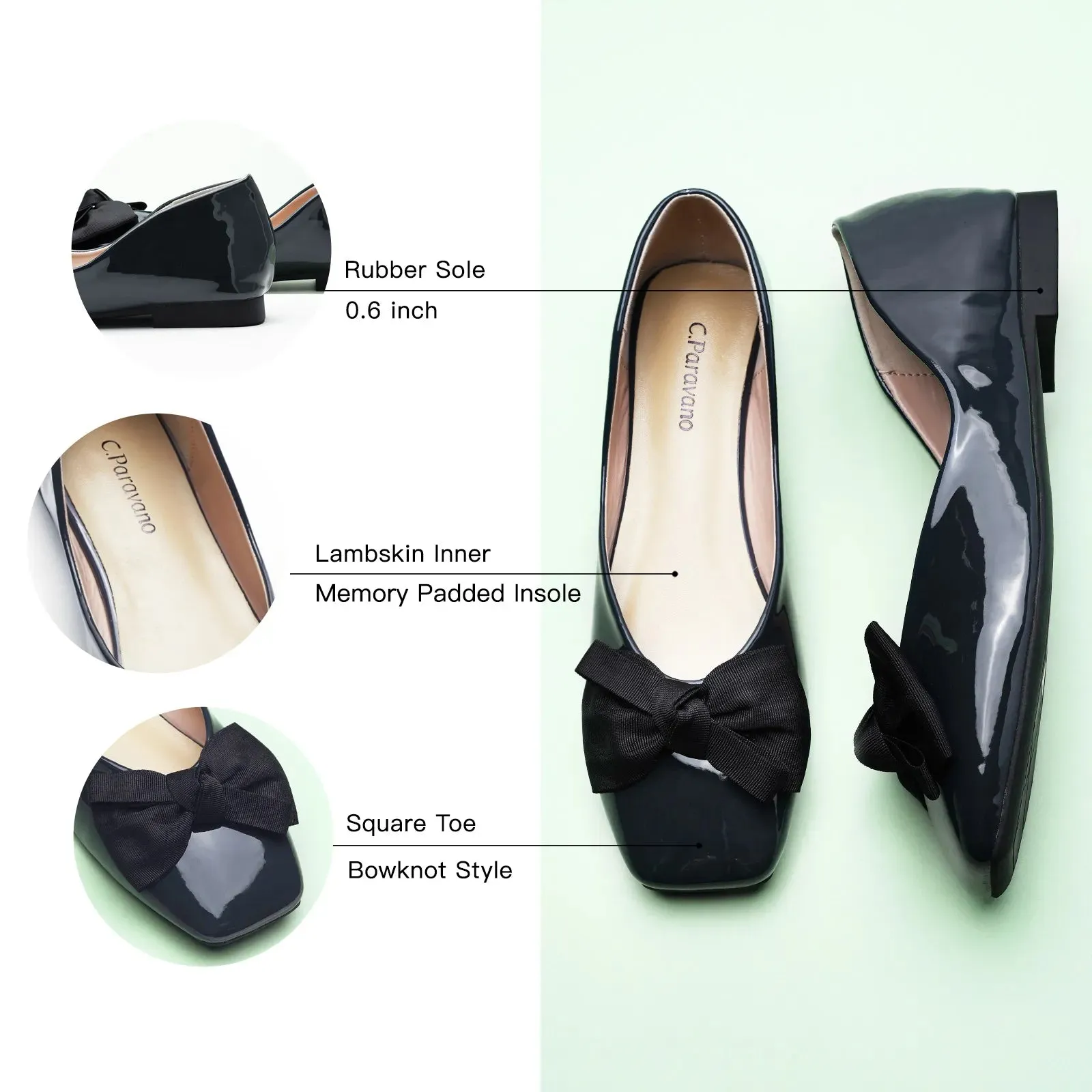 Patent Bow Ballerina Flats (Eva) Dark Grey