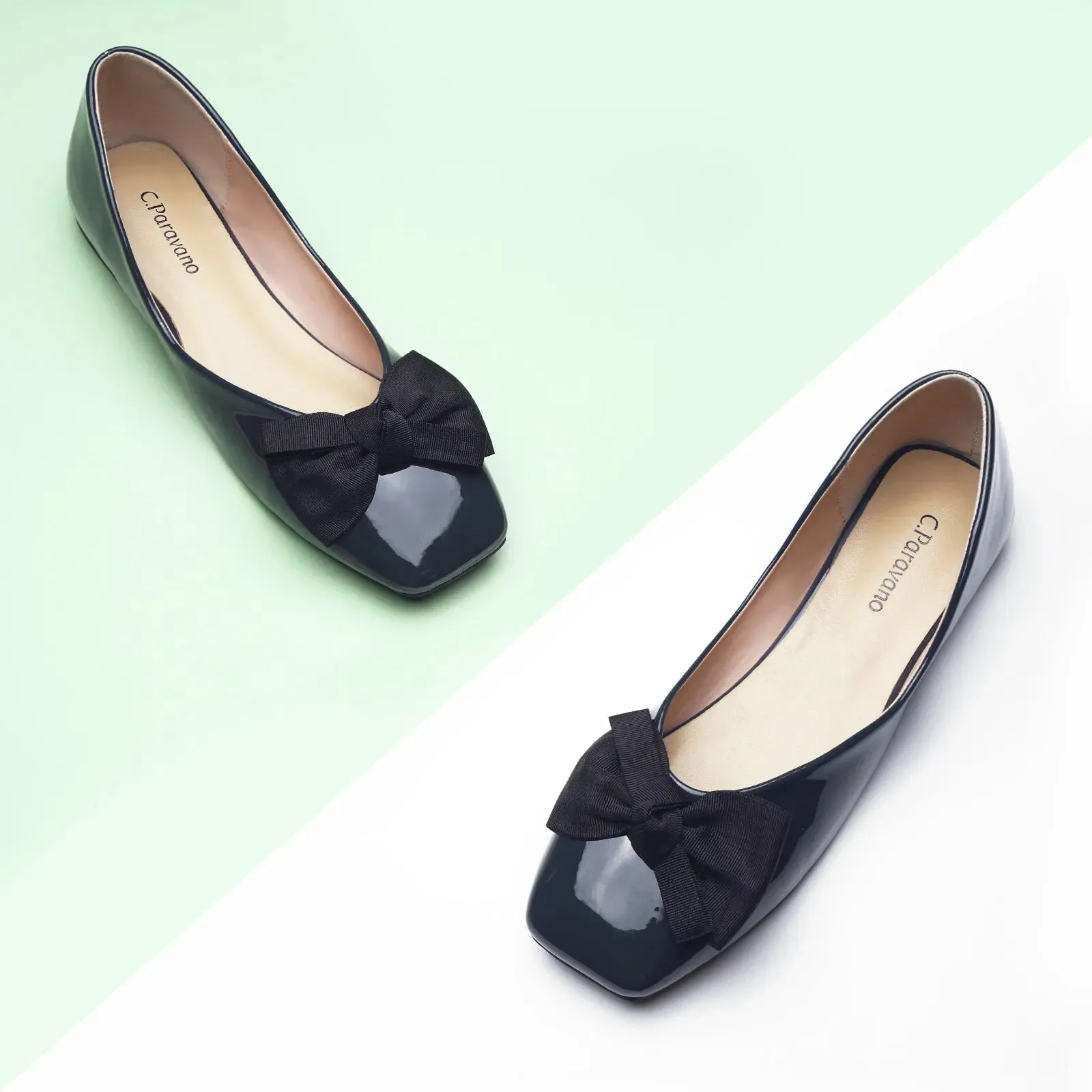 Patent Bow Ballerina Flats (Eva) Dark Grey