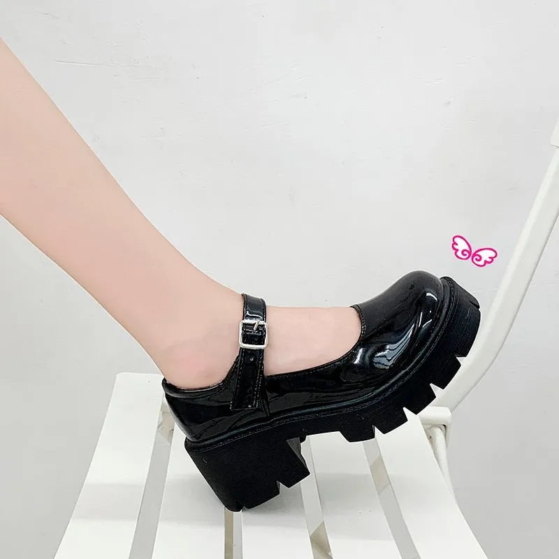 Patent Leather Mary Janes Shoes Buckle Strap Round Toe Summer Outdoor Casual Ladies Shoes Student Party Shoes Zapatos De Mujer