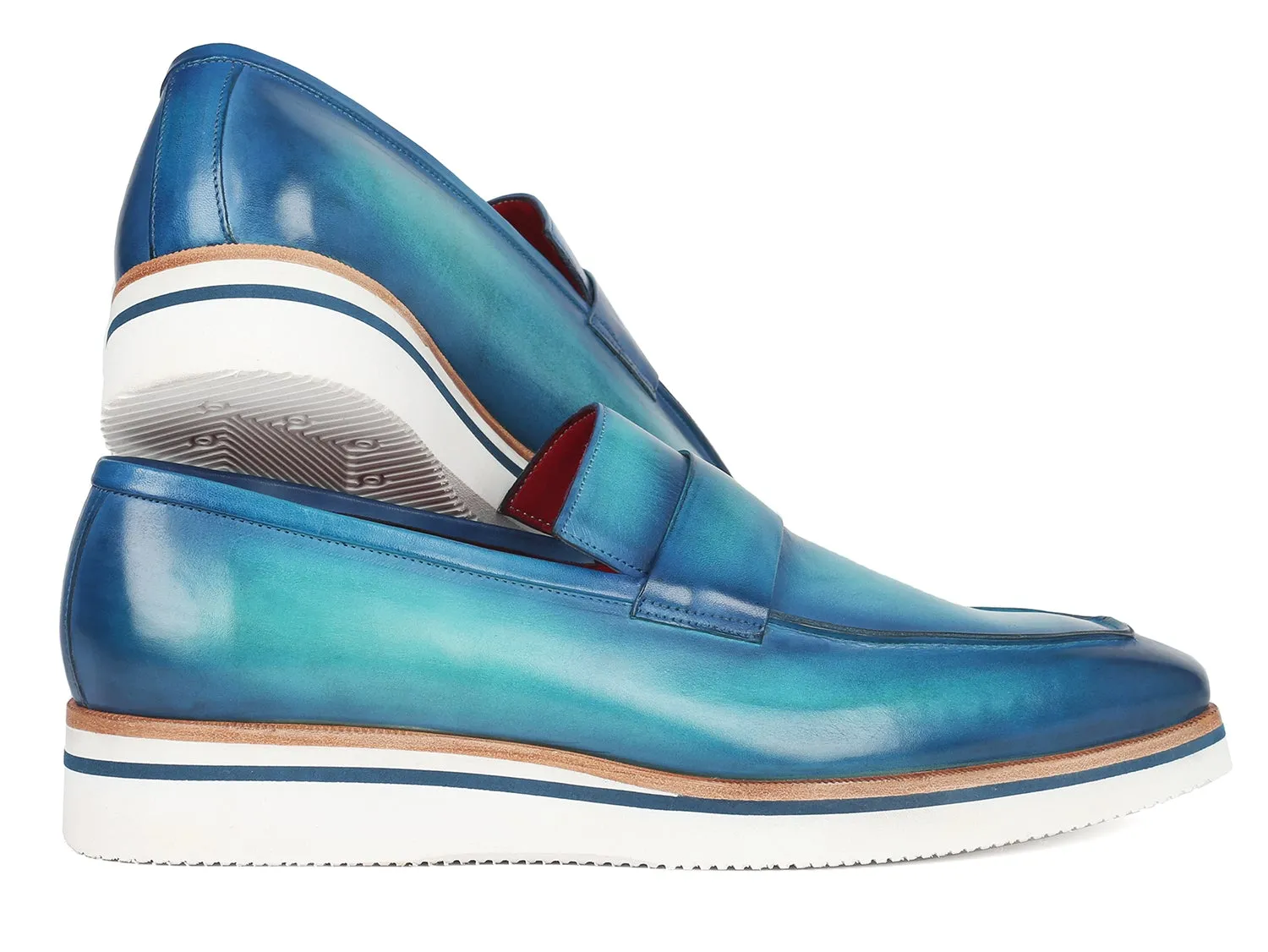 Paul Parkman Men's Blue Loafers - Hand-painted