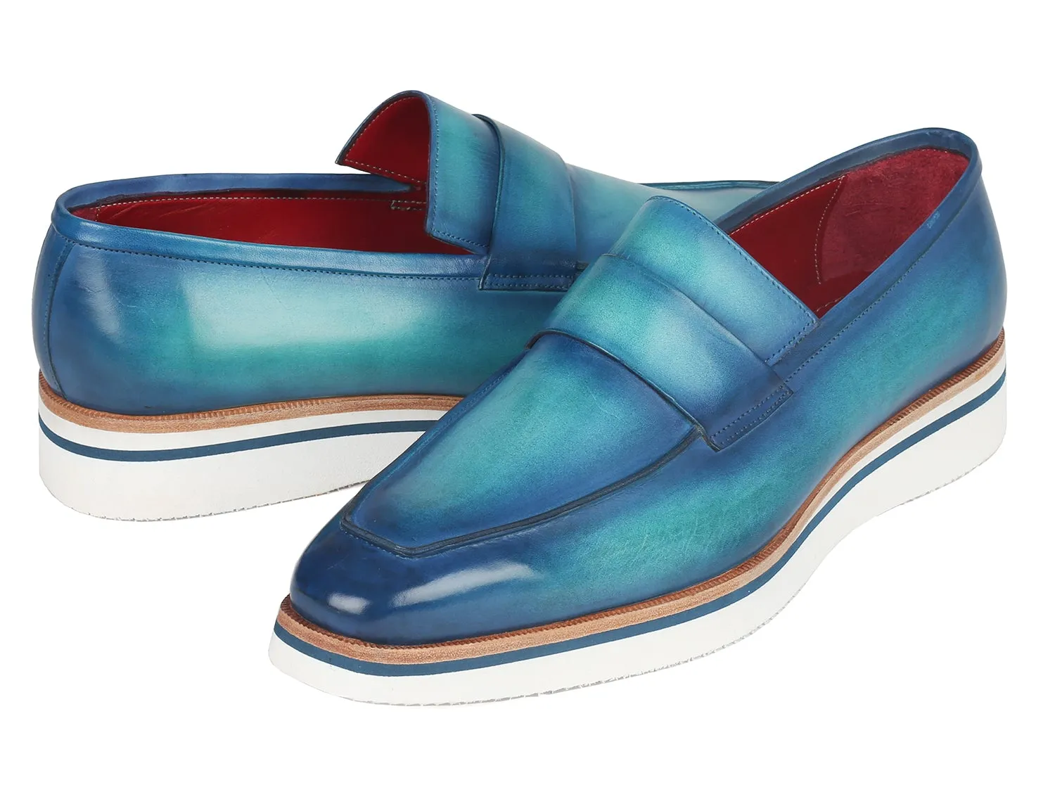 Paul Parkman Men's Blue Loafers - Hand-painted