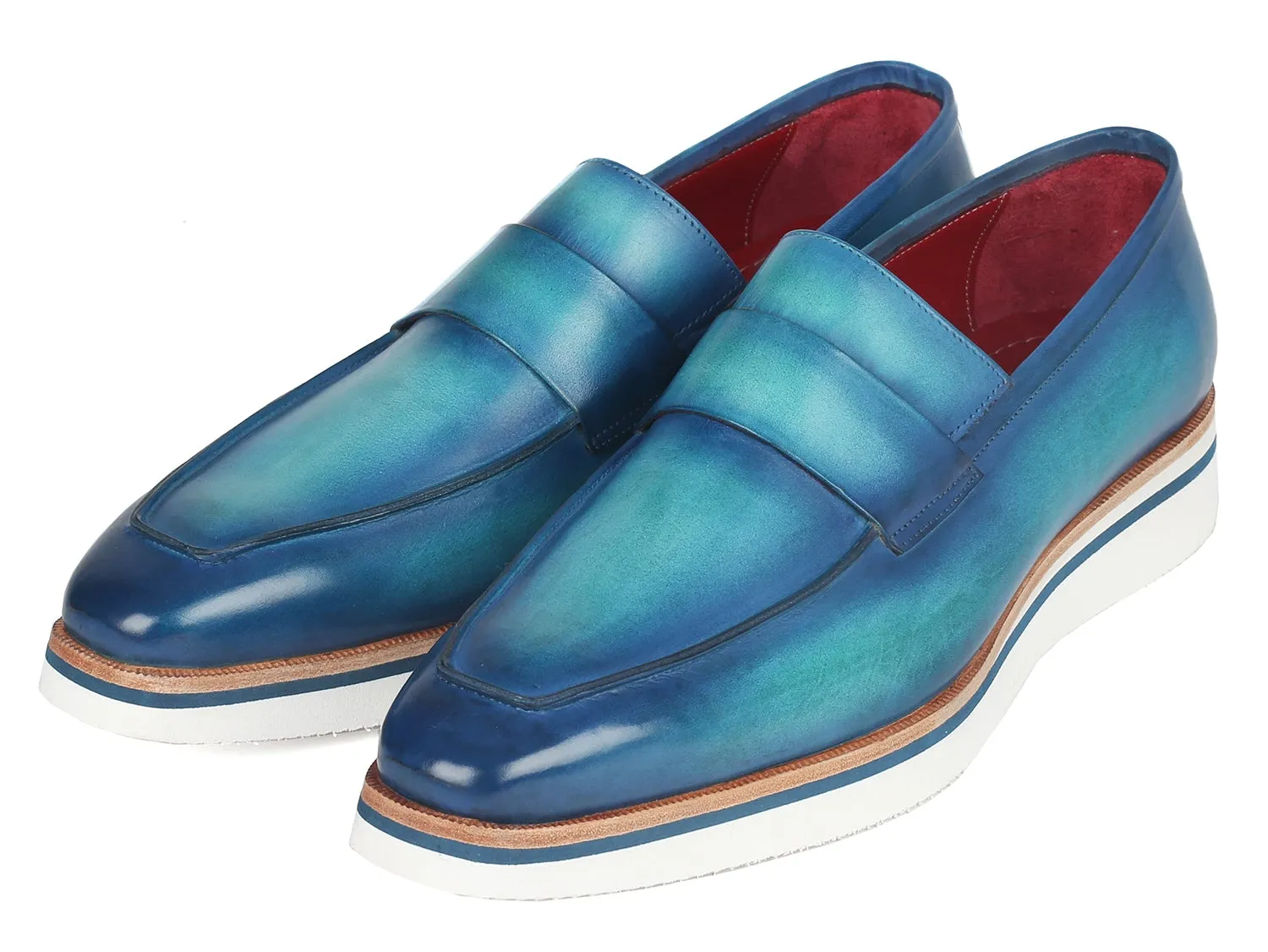 Paul Parkman Men's Blue Loafers - Hand-painted