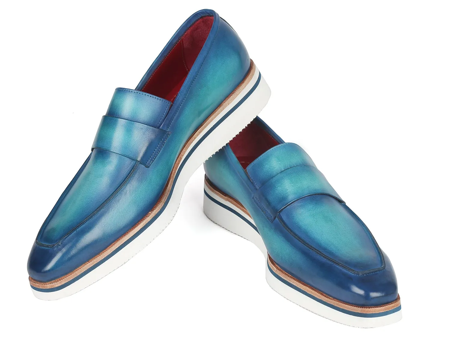 Paul Parkman Men's Blue Loafers - Hand-painted