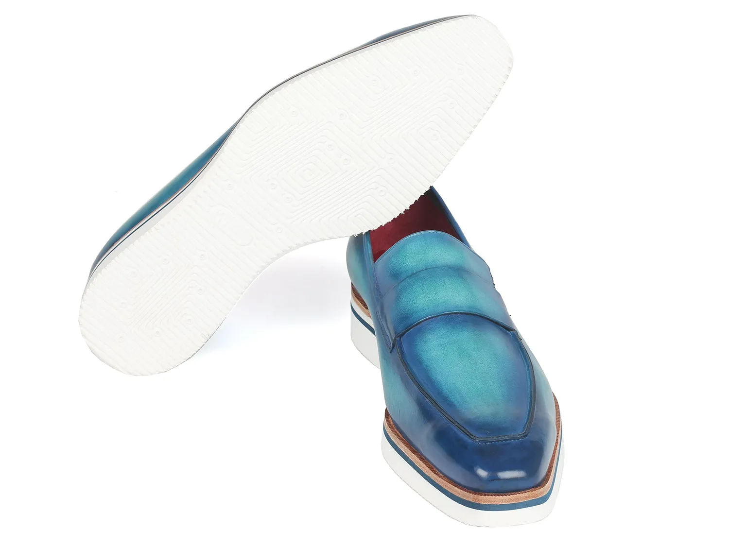 Paul Parkman Men's Blue Loafers - Hand-painted