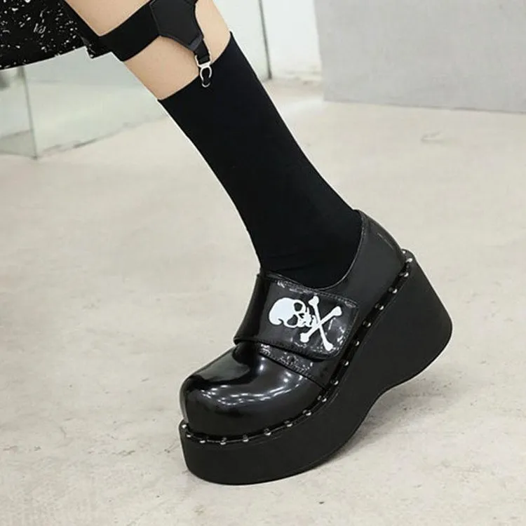 Platform Gothic Skeleton Print Mary Jane Shoes