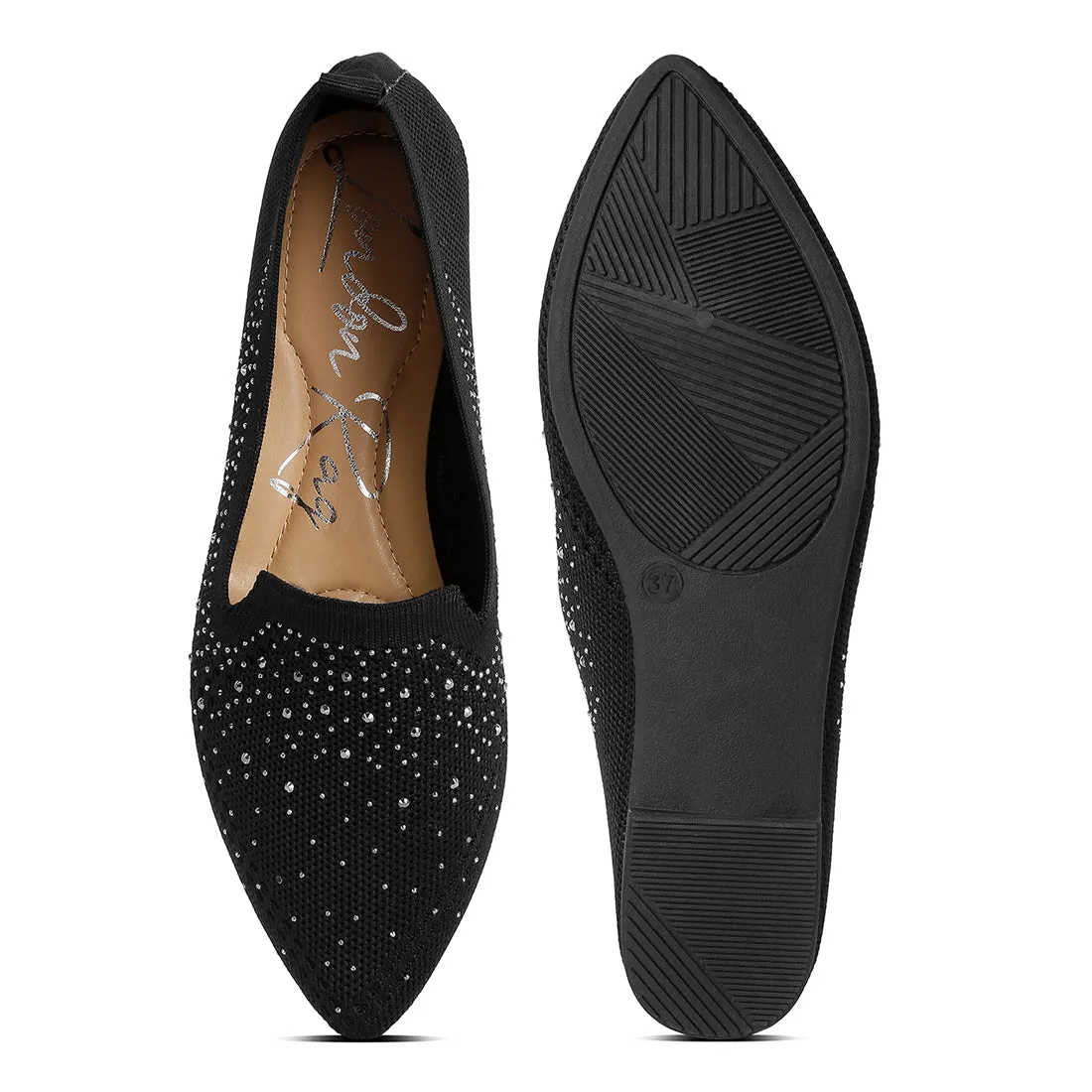 Rhinestone Embellished Pull Tab Loafers
