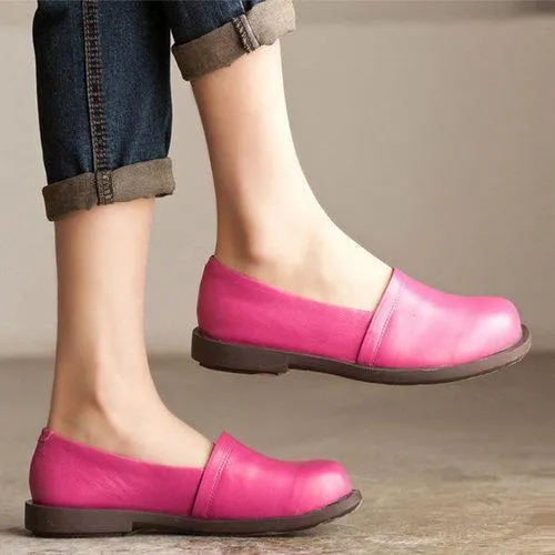 Socofy Leather Pure Color Casual Outdoor Soft Flat Loafers