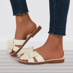 Sohiwoo Women Comfy Bowknot Flat Round Toe Outdoor Slide Sandals