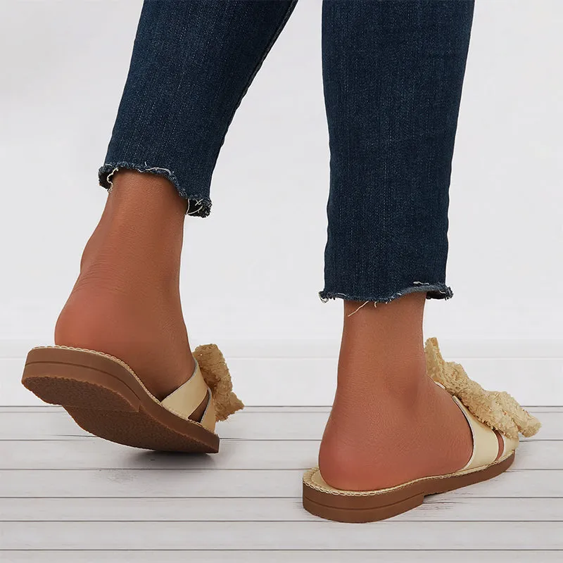 Sohiwoo Women Comfy Bowknot Flat Round Toe Outdoor Slide Sandals