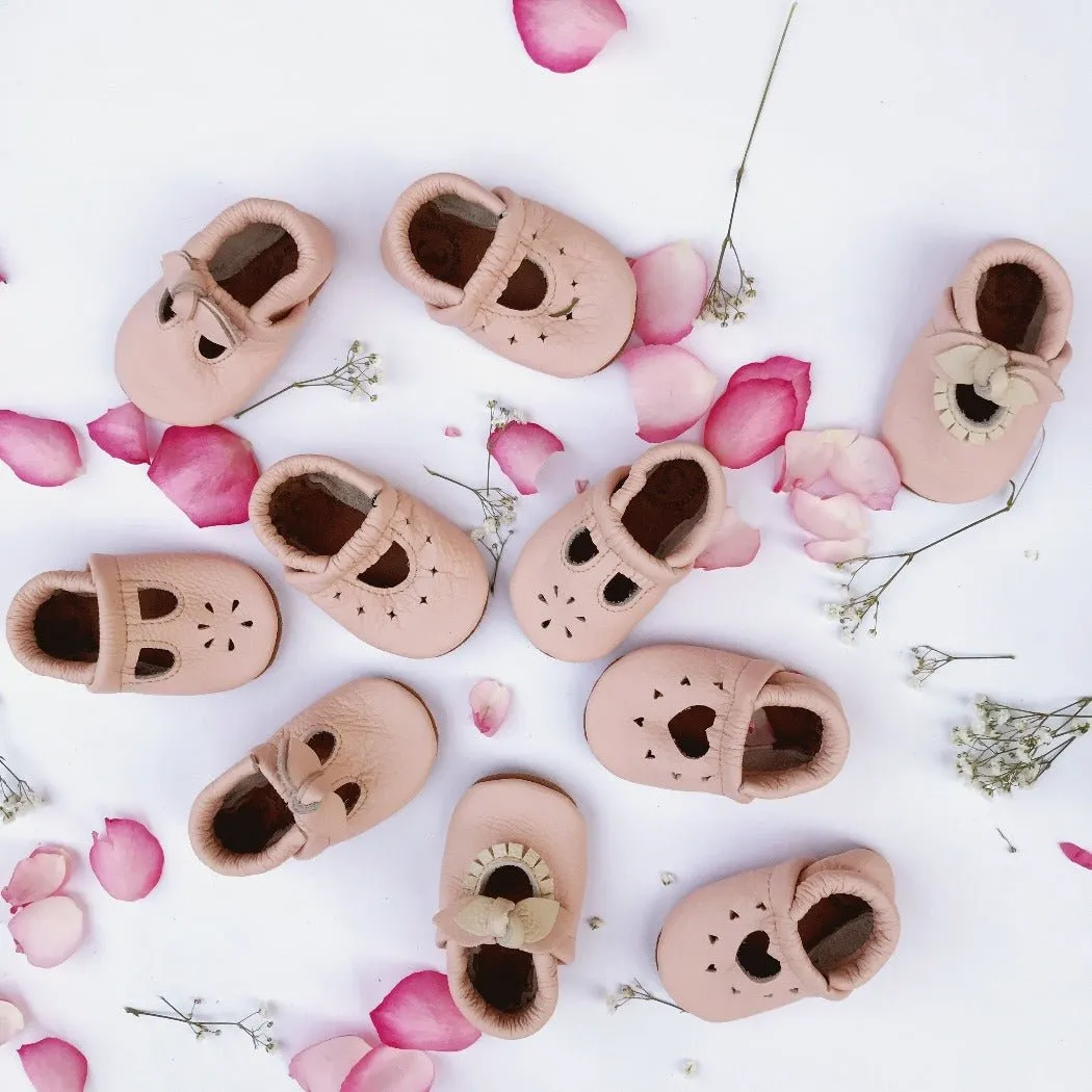 T-Strap Leather Baby and Toddler Shoes - Rose Blush