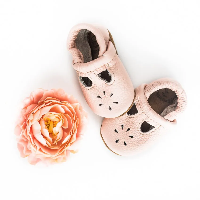 T-Strap Leather Baby and Toddler Shoes - Rose Blush