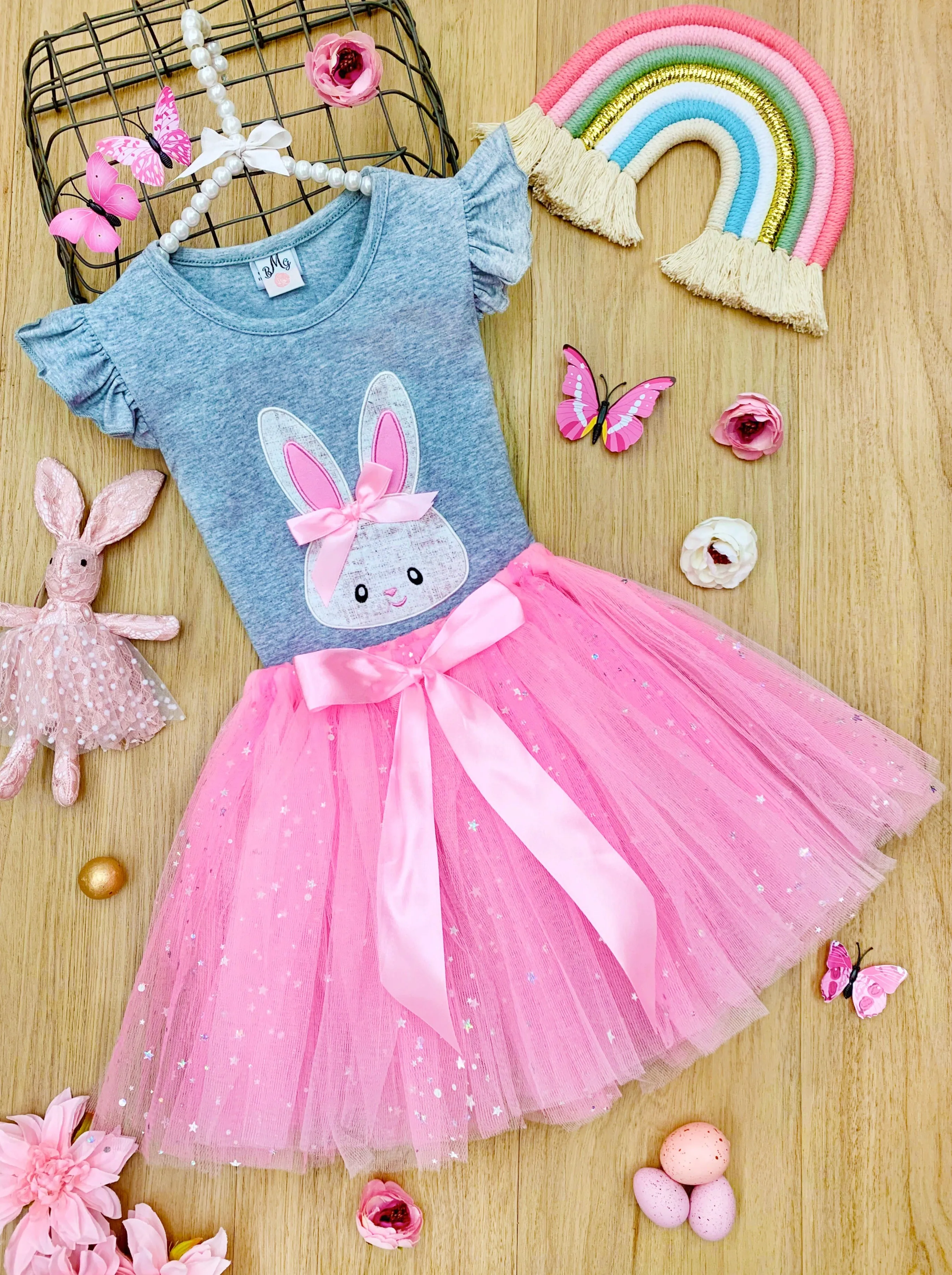 The Lovely Bunny Sequin Bow Tutu Skirt Set