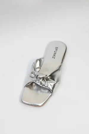 Tinsley Silver Leather bow Knotted flat Sandals