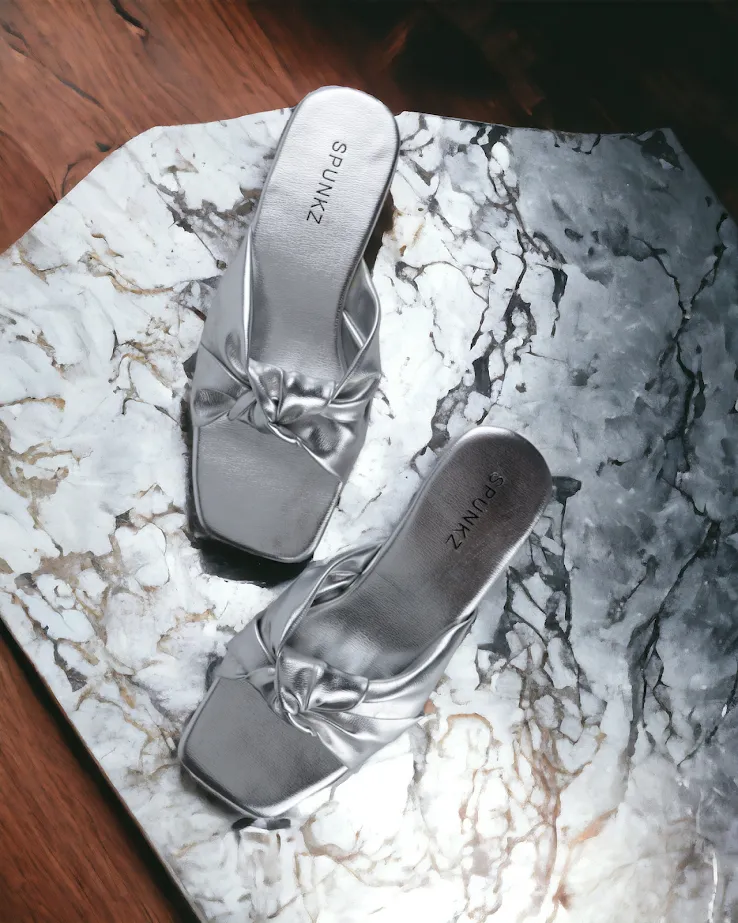 Tinsley Silver Leather bow Knotted flat Sandals