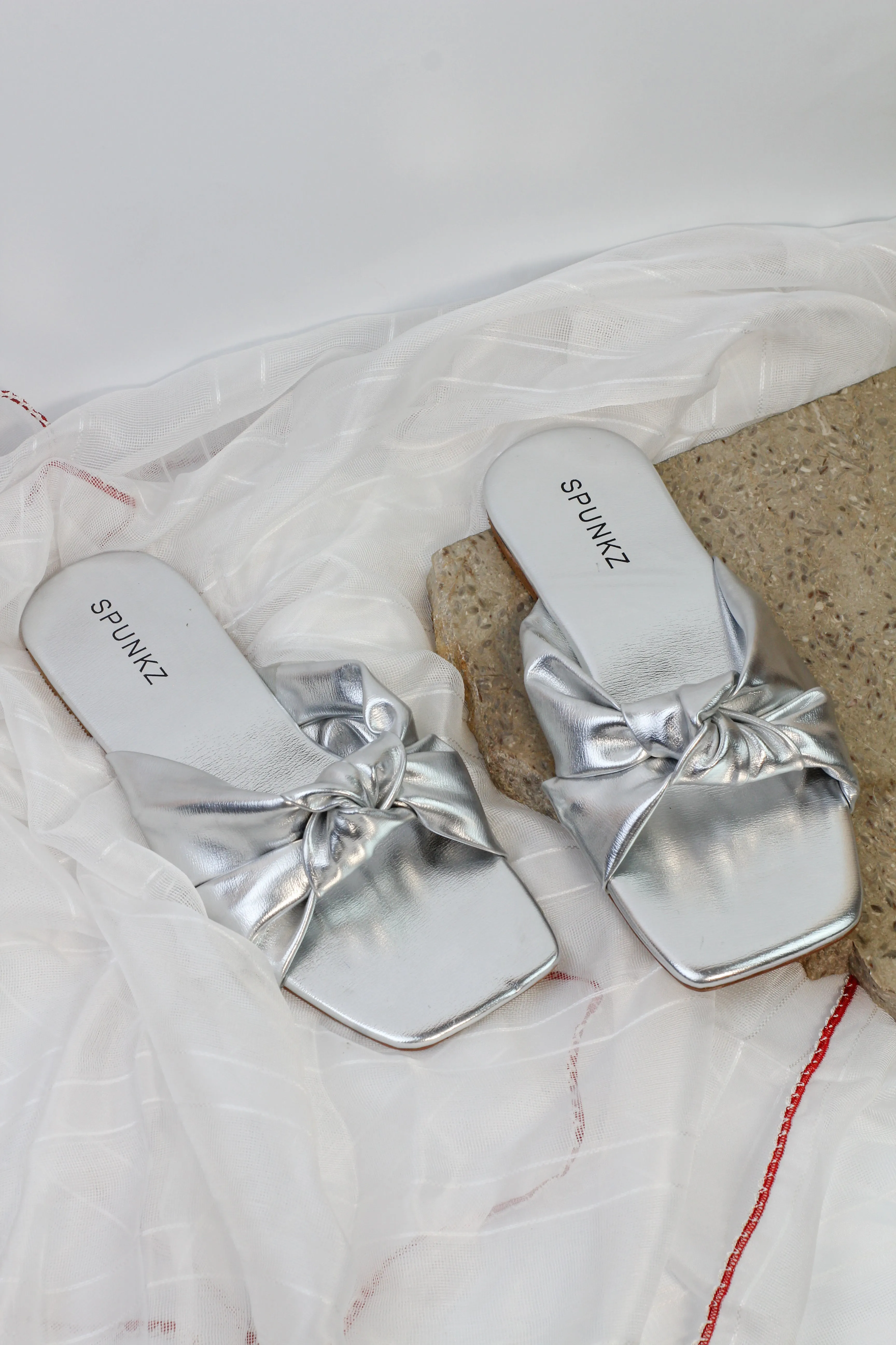 Tinsley Silver Leather bow Knotted flat Sandals