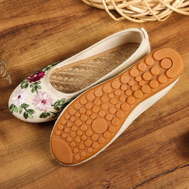Traditional Chinese Floral Embroidery Shoes Linen Shoes
