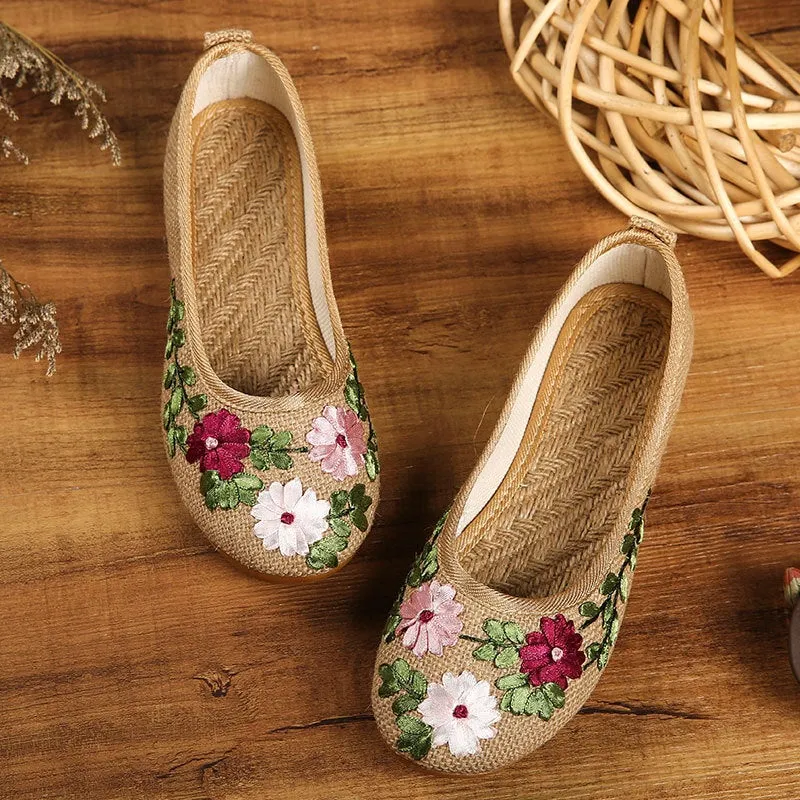 Traditional Chinese Floral Embroidery Shoes Linen Shoes