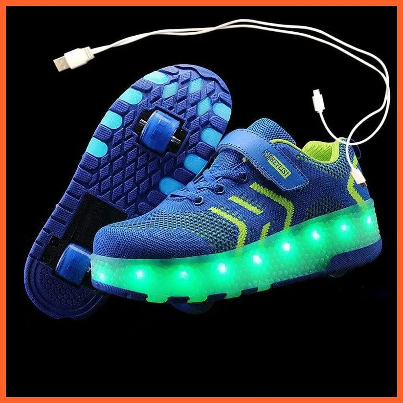 Usb Charging Led Light Two Wheels Roller Skate Shoes For Children