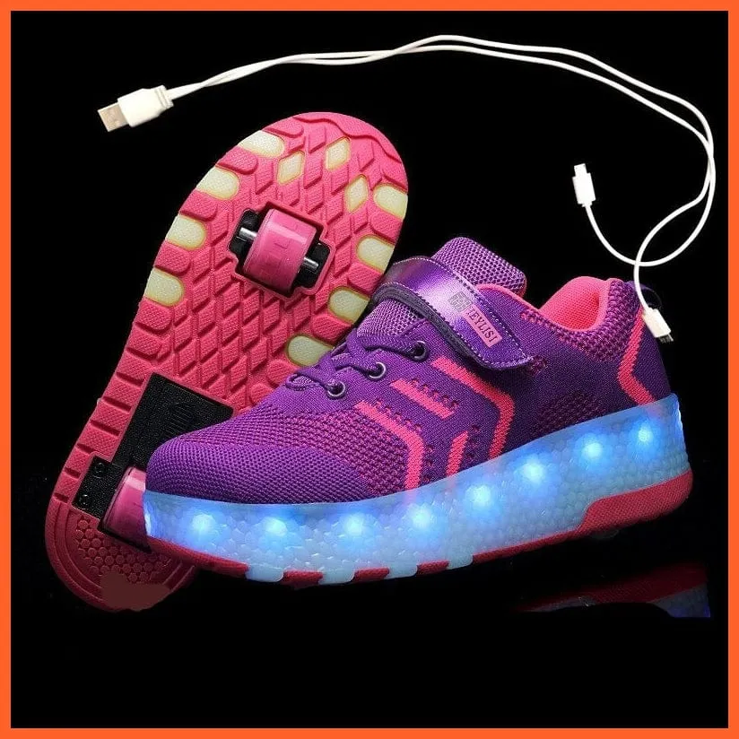 Usb Charging Led Light Two Wheels Roller Skate Shoes For Children