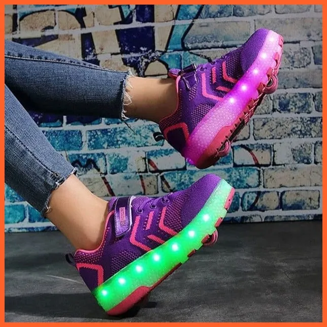 Usb Charging Led Light Two Wheels Roller Skate Shoes For Children