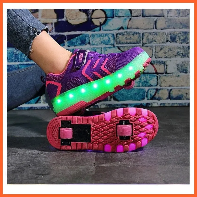 Usb Charging Led Light Two Wheels Roller Skate Shoes For Children