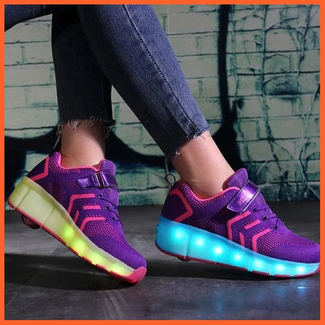Usb Charging Led Light Two Wheels Roller Skate Shoes For Children