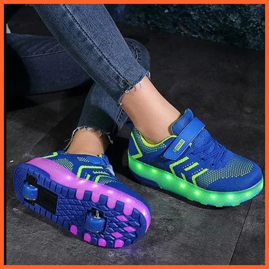 Usb Charging Led Light Two Wheels Roller Skate Shoes For Children