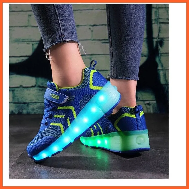 Usb Charging Led Light Two Wheels Roller Skate Shoes For Children