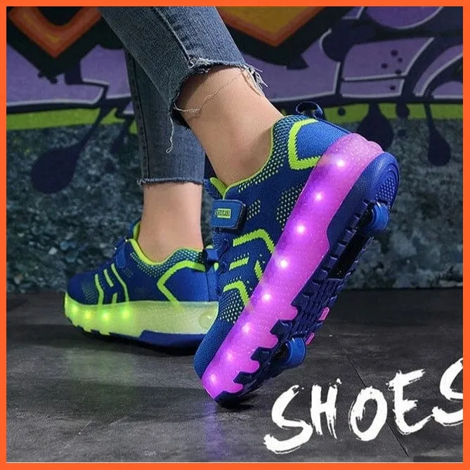 Usb Charging Led Light Two Wheels Roller Skate Shoes For Children