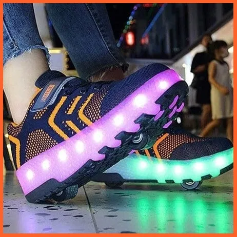 Usb Charging Led Light Two Wheels Roller Skate Shoes For Children