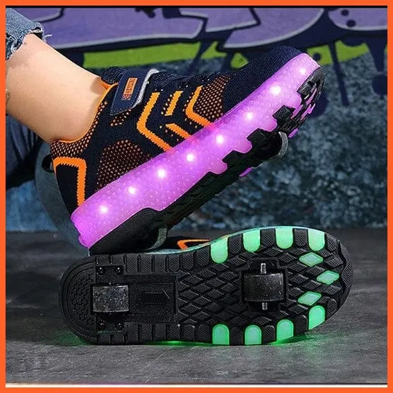 Usb Charging Led Light Two Wheels Roller Skate Shoes For Children