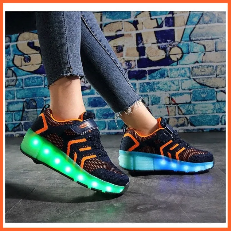Usb Charging Led Light Two Wheels Roller Skate Shoes For Children